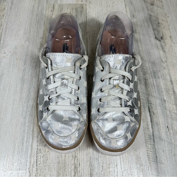 Dr Scholl's Maylee Lace Up Sneakers Geometric Silver Metallic Polka-Dot #65 - Picture 3 of 12